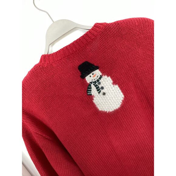 Vintage Croft & Barrow Snowman Christmas Zip Front Cardigan Sweater Red Size XL - Picture 7 of 11